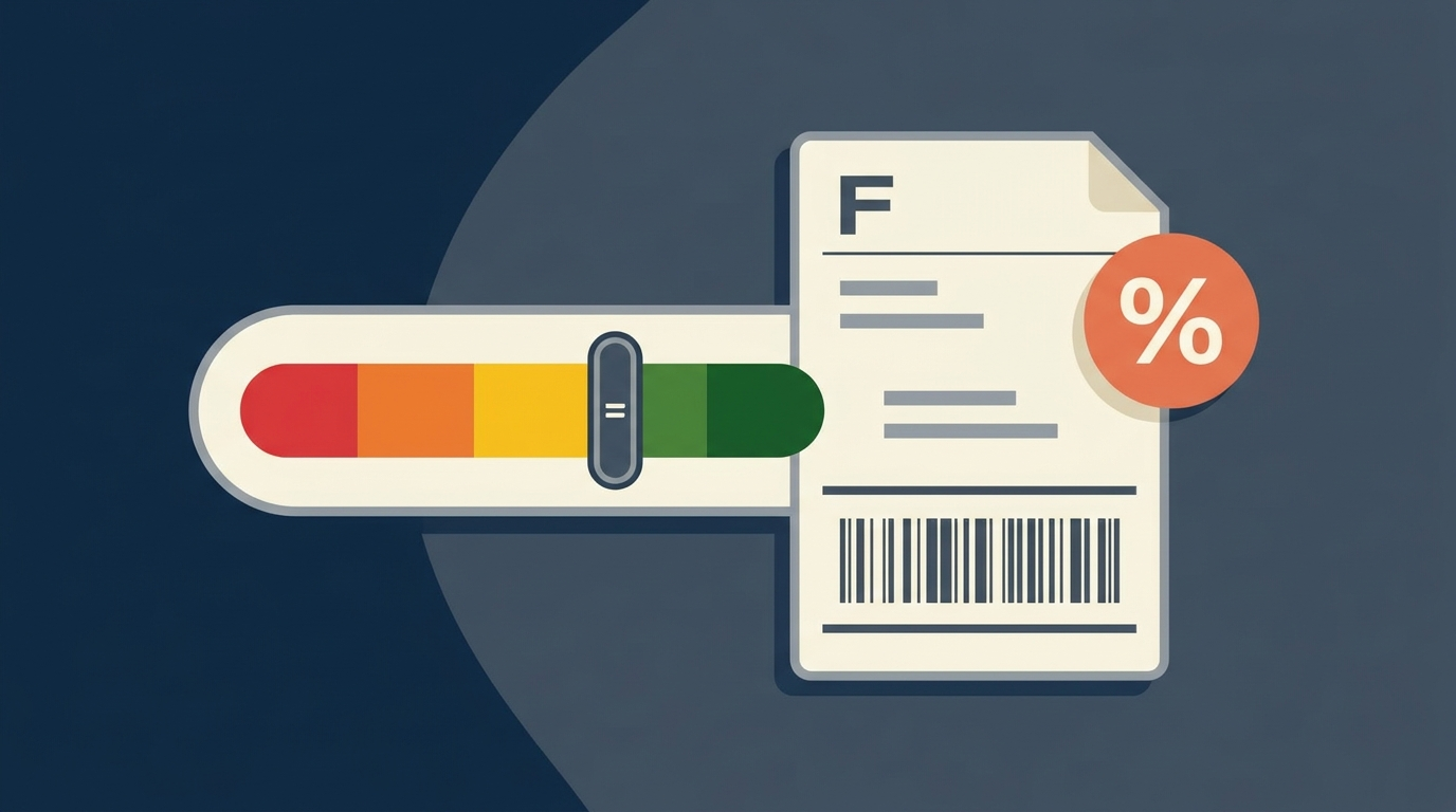 Ilustração de um termômetro de reputação colorido ao lado de uma etiqueta de frete, representando a relação entre reputação e custo de frete no Mercado Livre